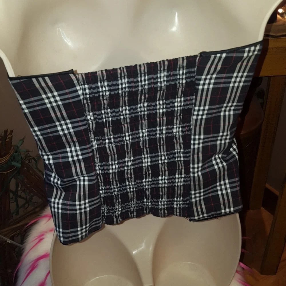 Bebe plaid rhinestone snap tube top size 0 - Picture 6 of 8